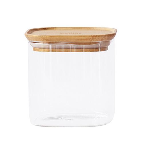 Pebbly Dóza PKV-005 skleněná čtverec bambusové víko 800 ml